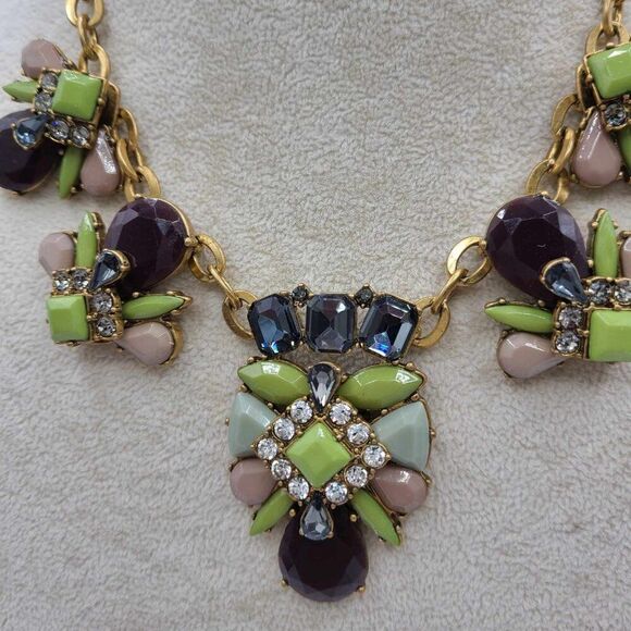 J Crew Chunky Green Brown Gray Crystal Statement Necklace - Picture 8 of 9